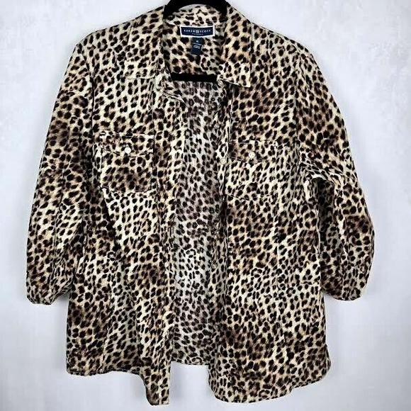 Karen Scott Jackets & Blazers - Sami & Jo Animal‎ Print Leopard Shirt Jacket Women XL Roll Tab Sleeve